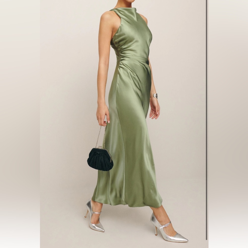 Reformation Cassette Silk Dress in Artichoke